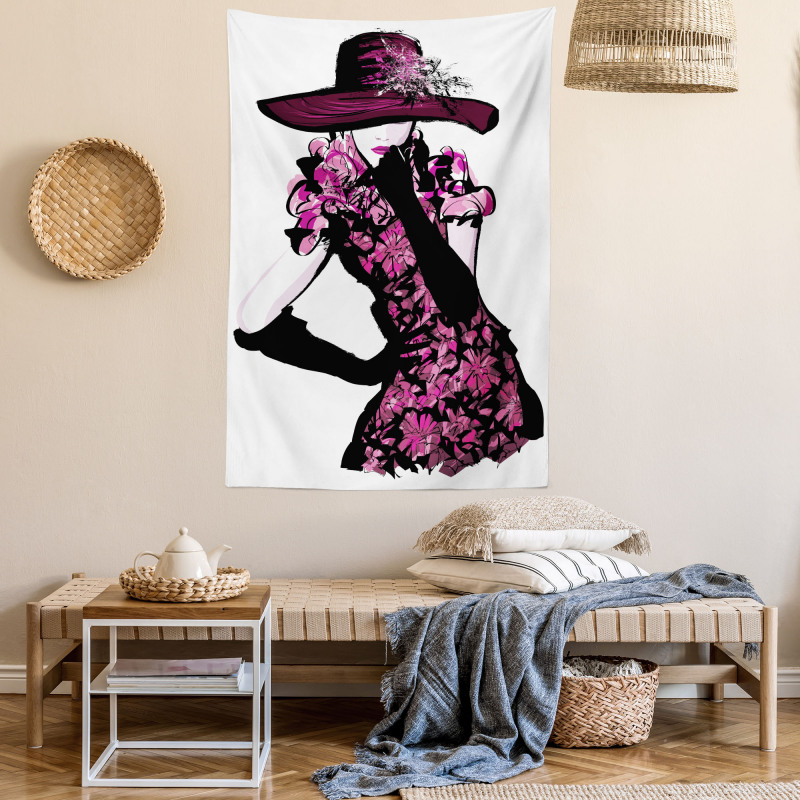 Woman in Floral Dress Tapestry