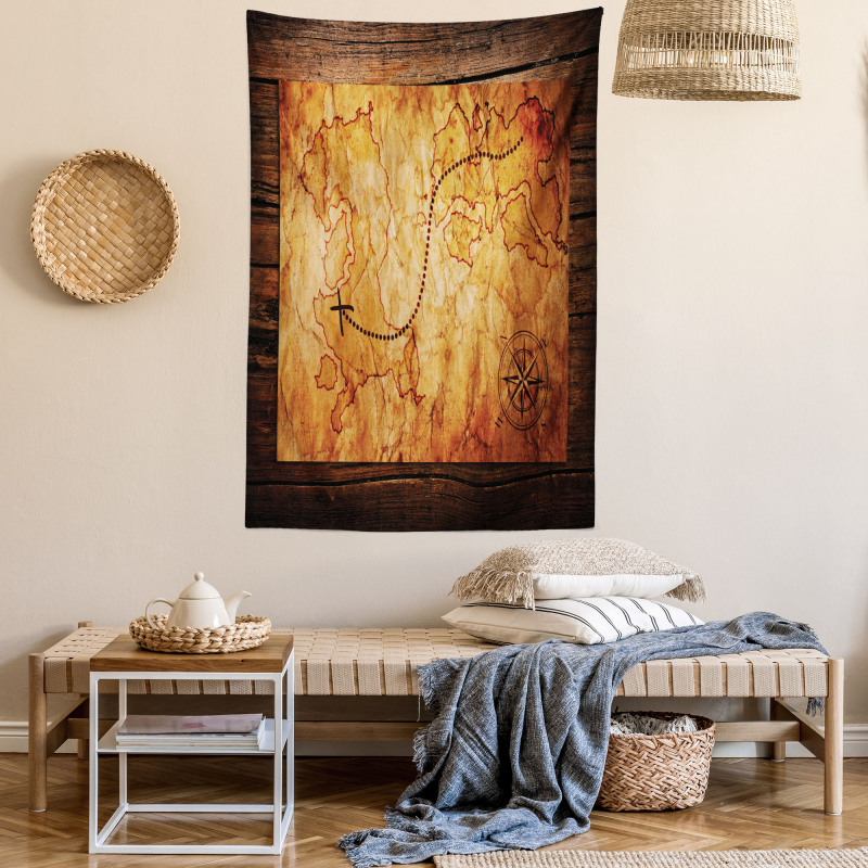 Antique Map Wooden Wall Tapestry