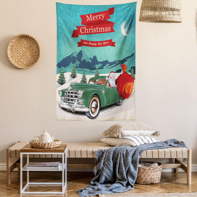 Santa in Classic Car Tapestry