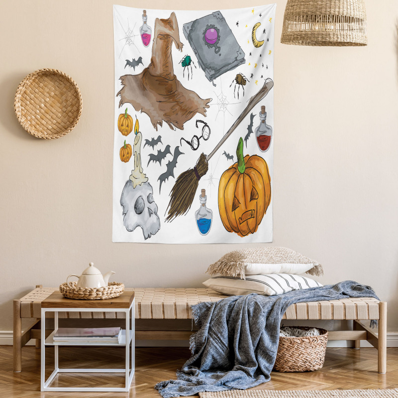 Pumpkin Skull Tapestry