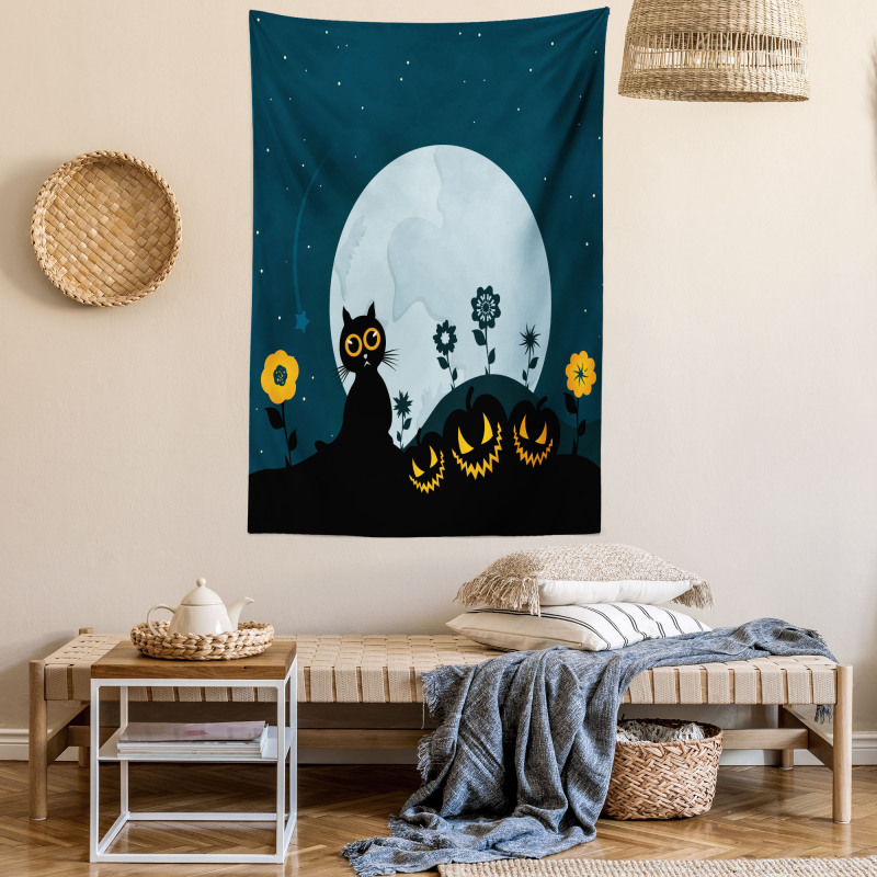 Kitty Under Moon Tapestry