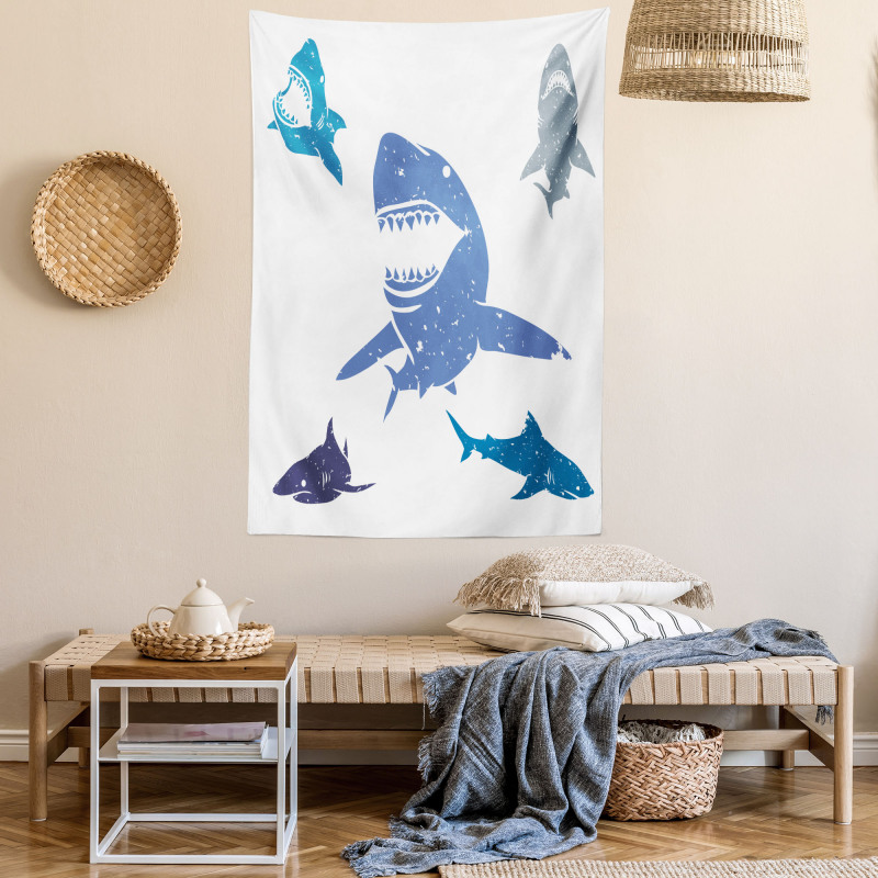 Grunge Sharks Wildlife Tapestry