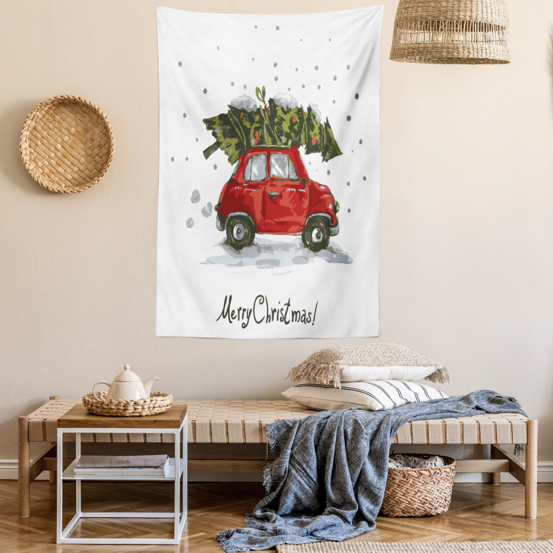 Retro Car with Tree Tapestry