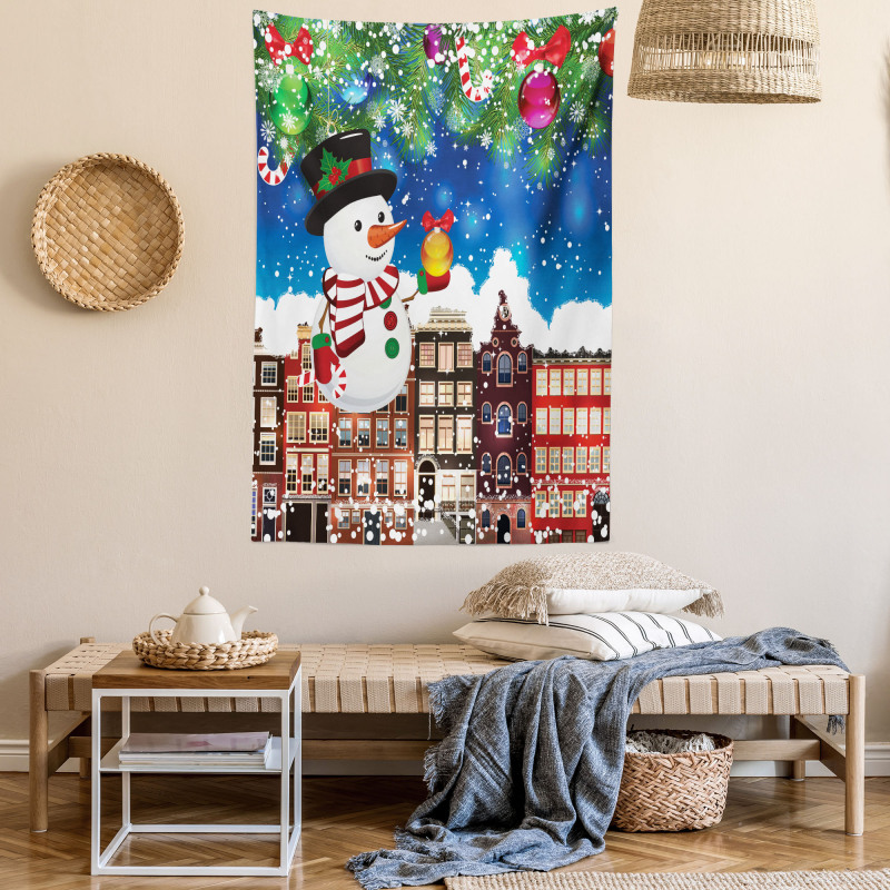 Snowy City Street Tapestry