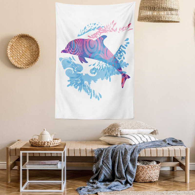 Cartoon Jumping Dolphin Tapestry