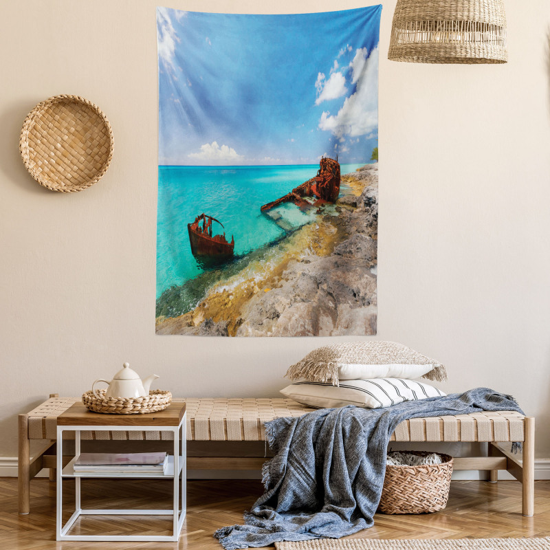 Ship Wreck on Beach Tapestry