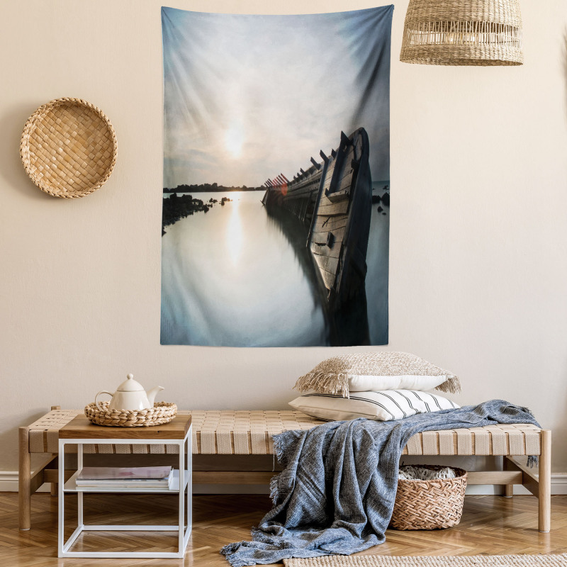 Sinking Boat Sunset Tapestry