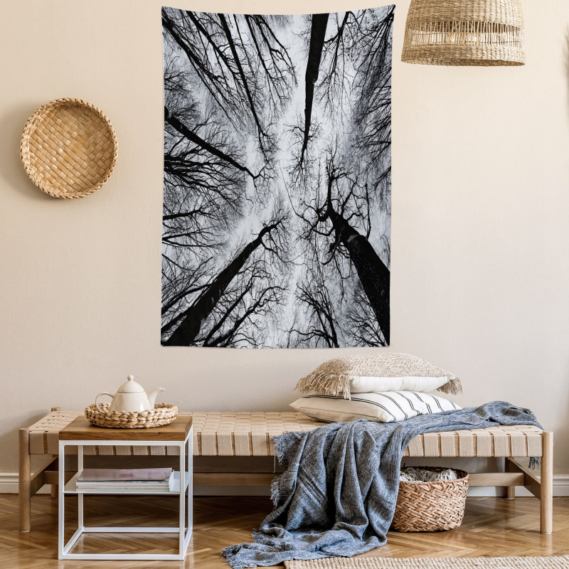 Dark Winter Forest Tree Tapestry