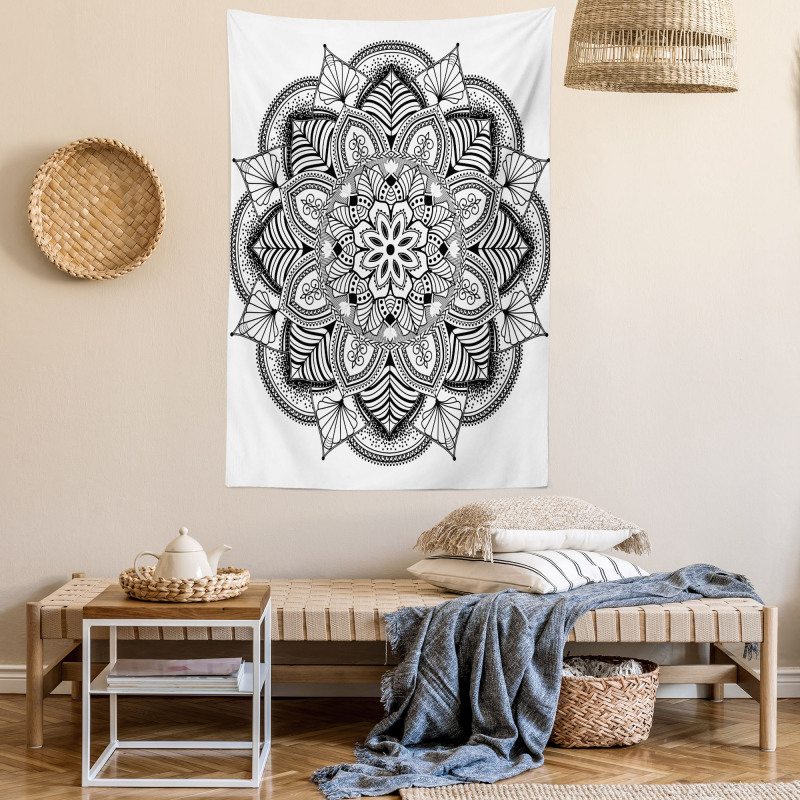Mandala Black White Art Tapestry