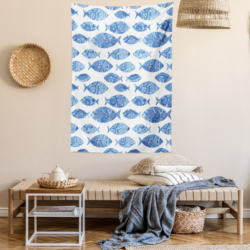 Watercolor Blue Patterns Tapestry