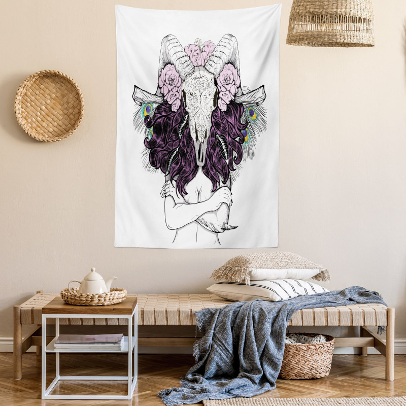 Deer Skull with Roses Tapestry