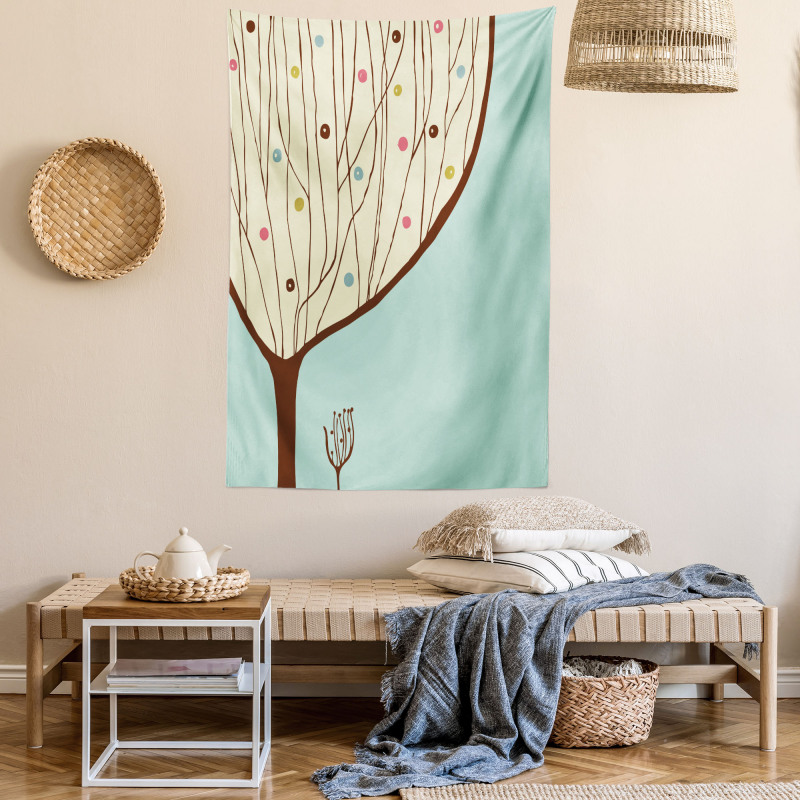 Aqua Hand Drawn Tree Tapestry