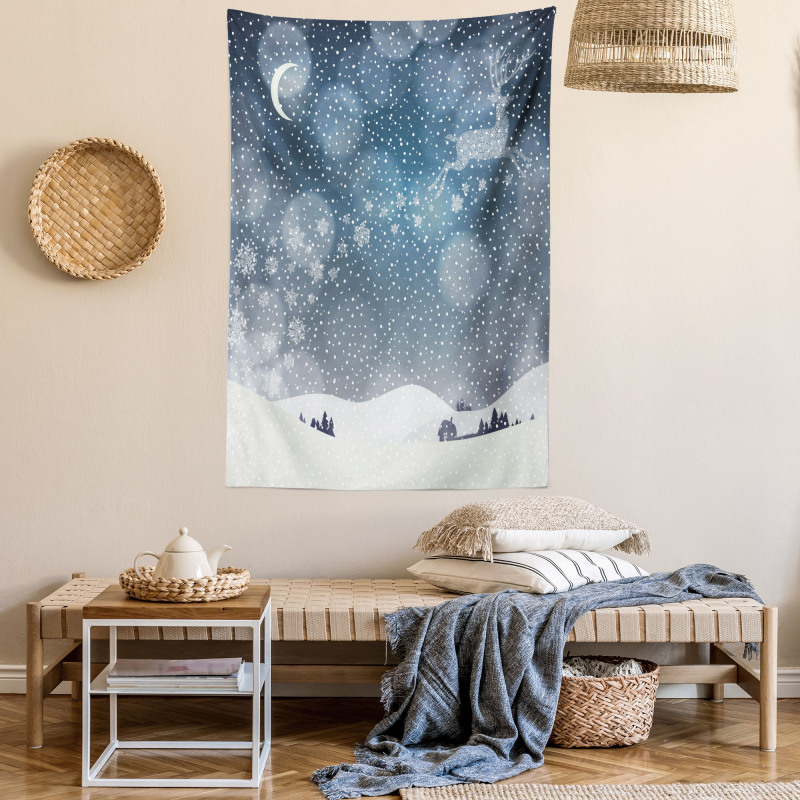 Snowy Landscape at Night Tapestry