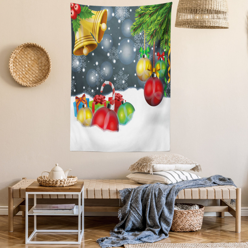 Vivid Noel Balls and Bell Tapestry