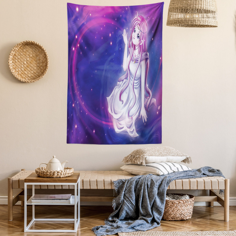Purple Anime Fairy Sitting Tapestry