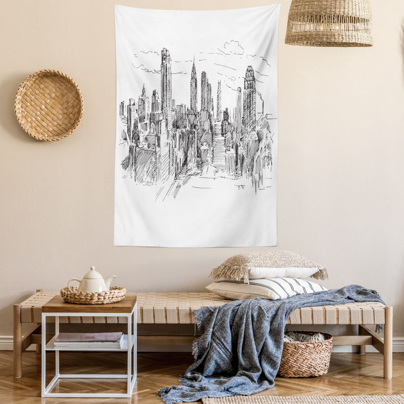 Sketchy NYC Cityscape Tapestry