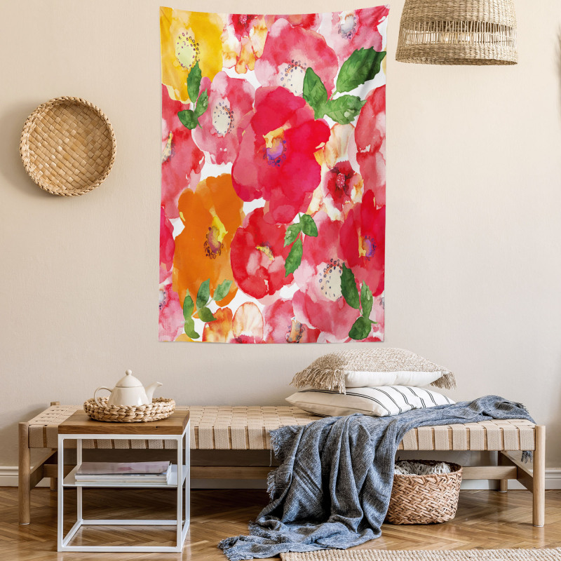 Watercolor Style Floral Tapestry