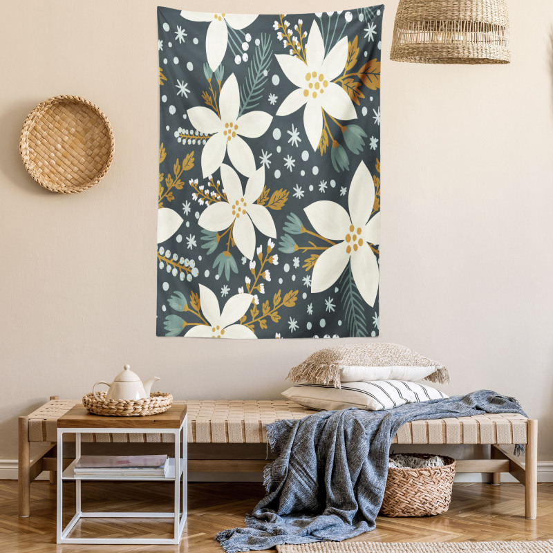 Poinsettia Blossoms Art Tapestry