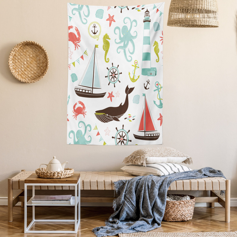 Pastel Marine Elements Tapestry