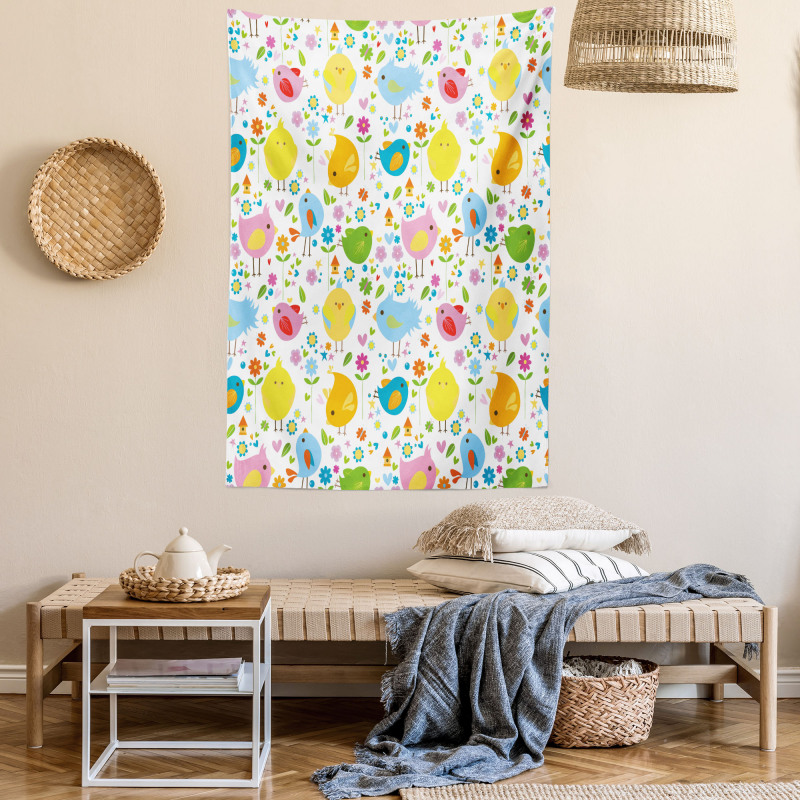 Colorful Birds and Flowers Tapestry