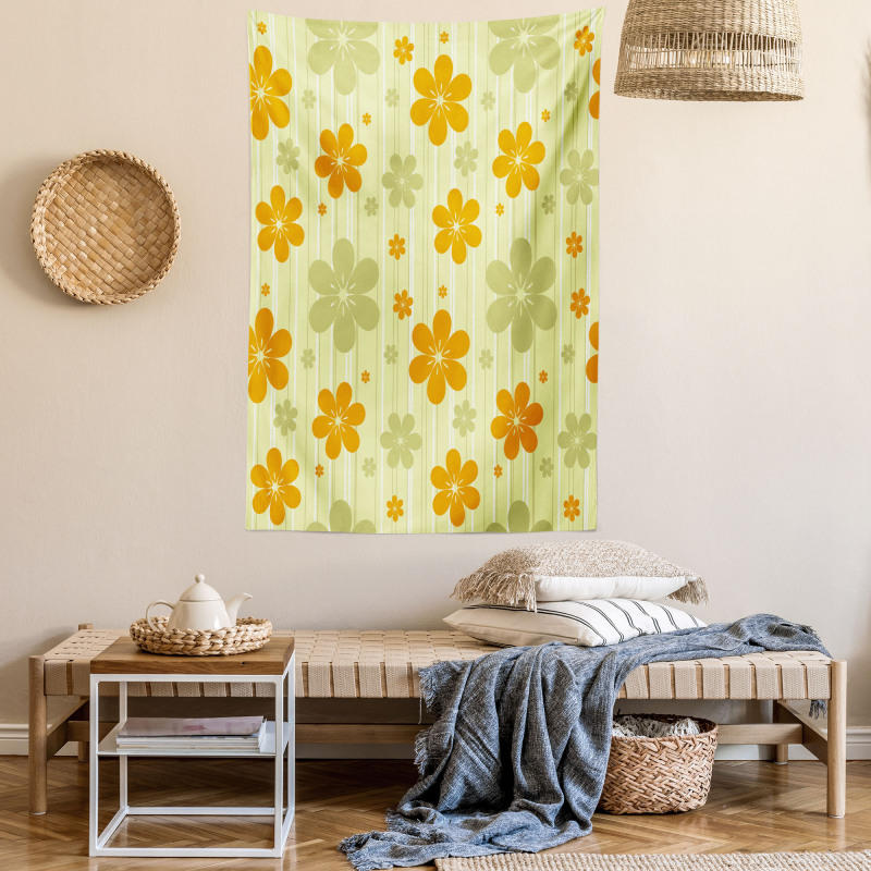 Retro Graphic Flowers Tapestry