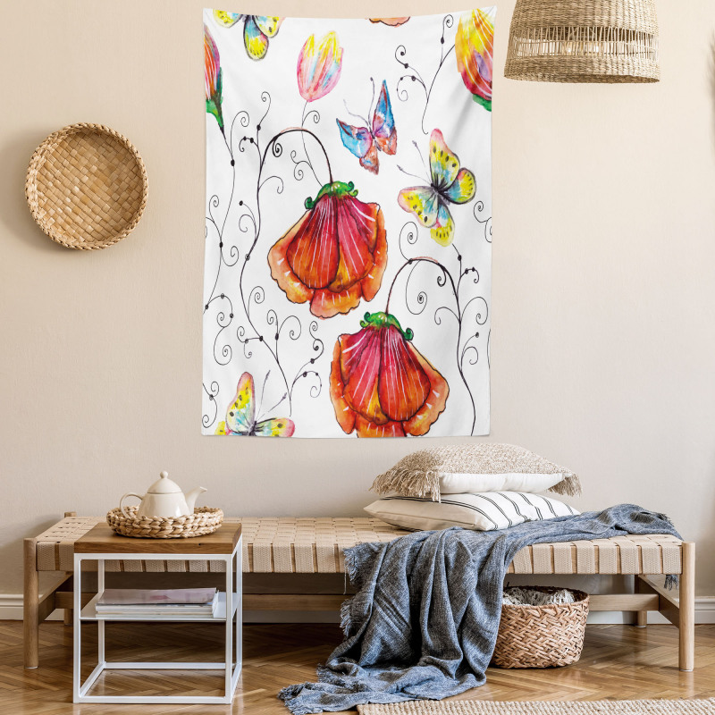 Swirled Flowers Flamingo Tapestry