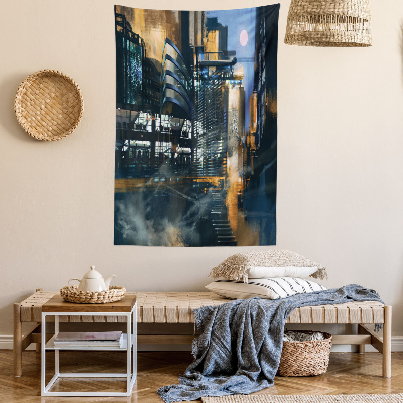 Cyberpunk Cityscape Tapestry