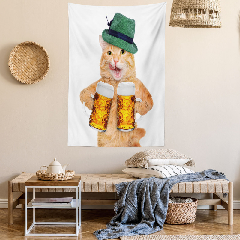 Cool Cat Hat Beer Mug Funny Tapestry