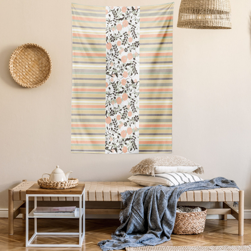 Floral Ornate and Stripes Tapestry