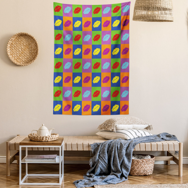 Vibrant Pop Art Kisses Tapestry