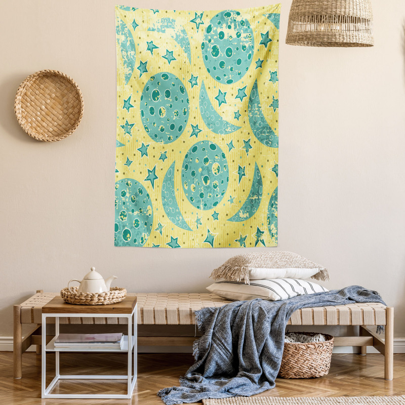 Grunge Style Moon Phases Tapestry