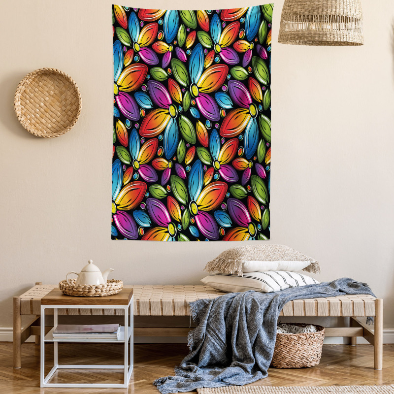 Colorful Flowers Vintage Tapestry