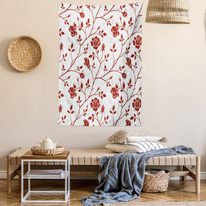 Monochrome Rose Leaves Tapestry