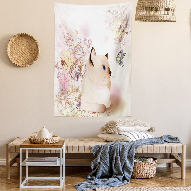 Pastel Kitty and Butterflies Tapestry