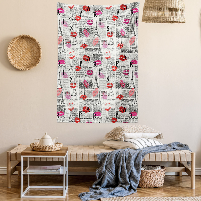 Newspaper Lipstick Kiss Tapestry