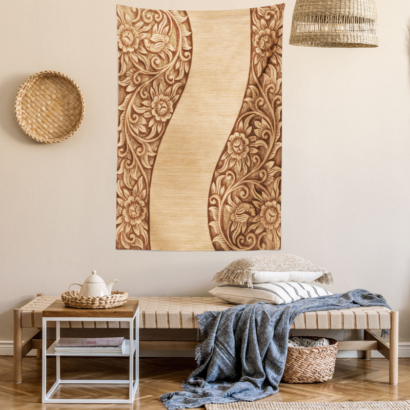 Monochrome Tones Ornate Wood Tapestry