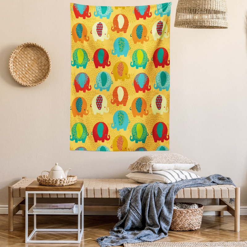 Elephants Ornaments Tapestry