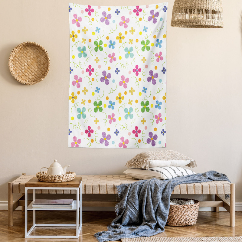 Spring Daisies Dots Sketch Tapestry