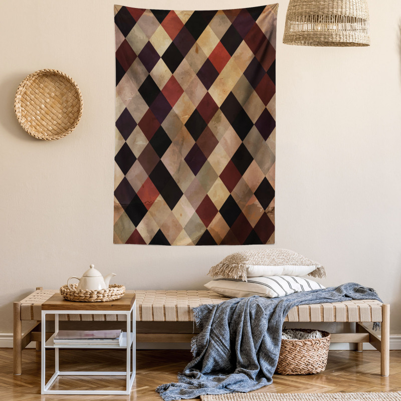 Antique Brown Toned Grid Tapestry