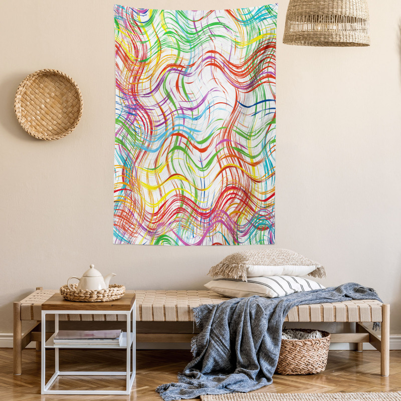Wavy Colorful Stripes Tapestry
