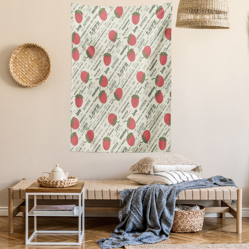 Retro Strawberry Love Tapestry