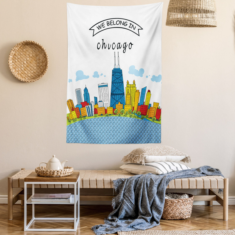 Chicago USA Cartoon Tapestry