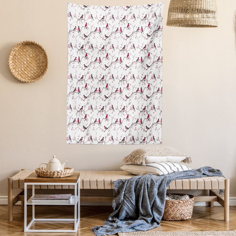 Bullfinch Birds Sakura Tapestry