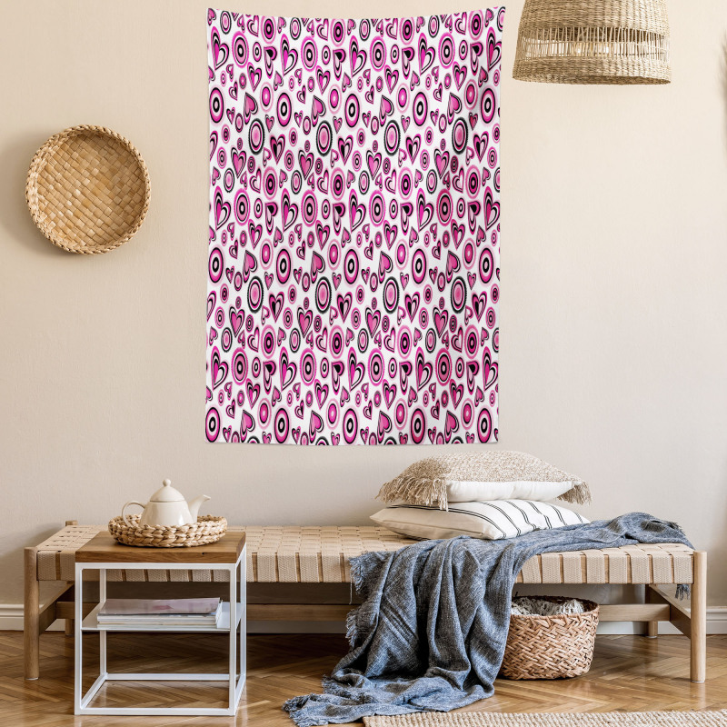 Pink Hearts and Circles Tapestry