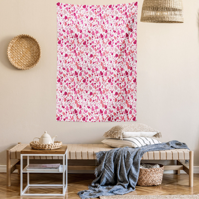 Pinkish Curls Soft Hearts Tapestry