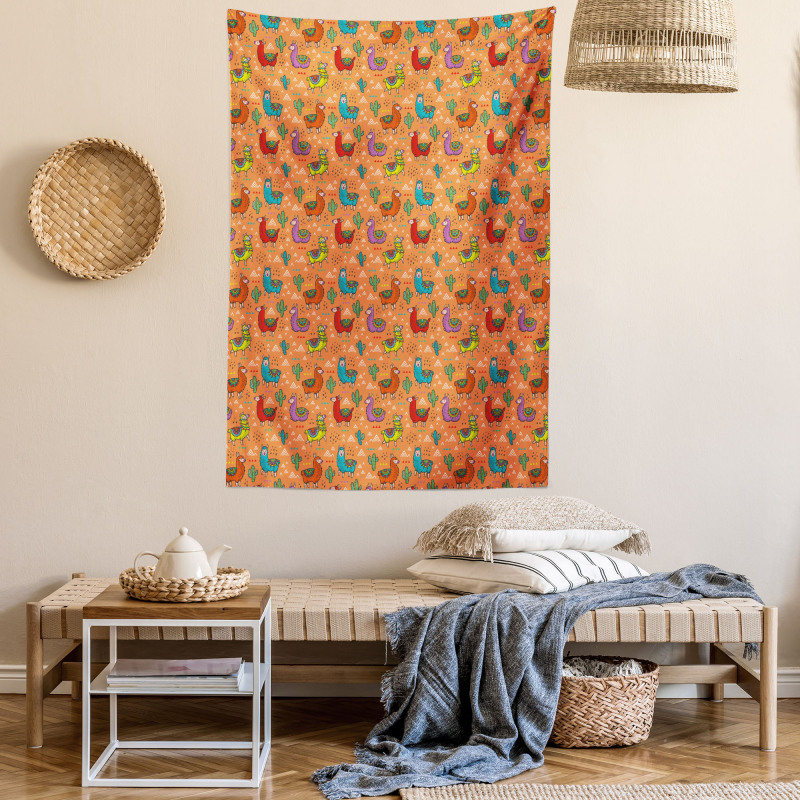 Colorful Alpacas Flower Tapestry