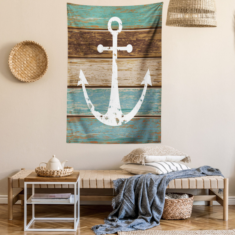 Grunge Marine Wooden Plank Tapestry