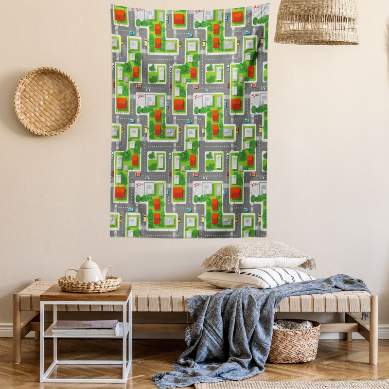 Birds Eye View Map Design Tapestry