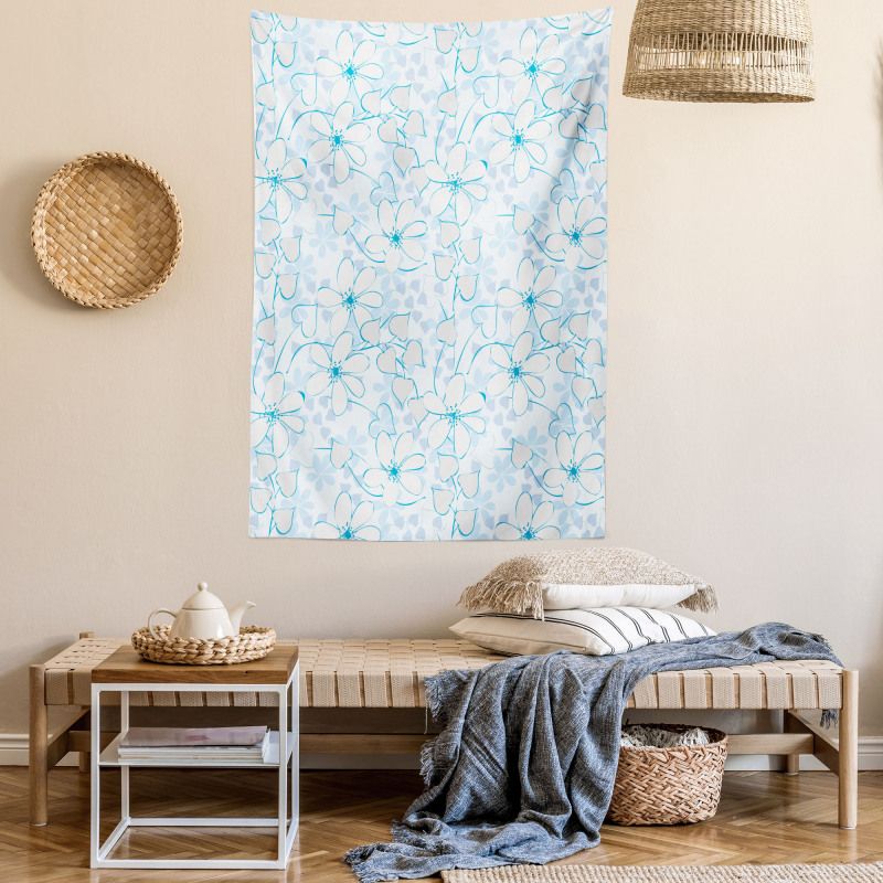 Abstract Flowers Hearts Tapestry