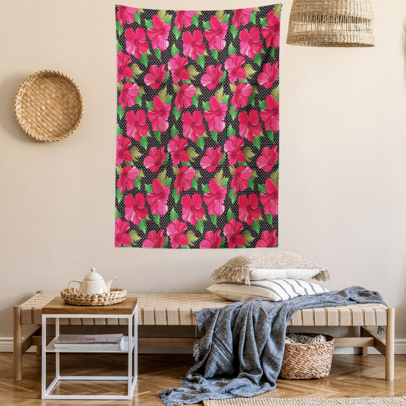 Polka Dots Hibiscus Tapestry